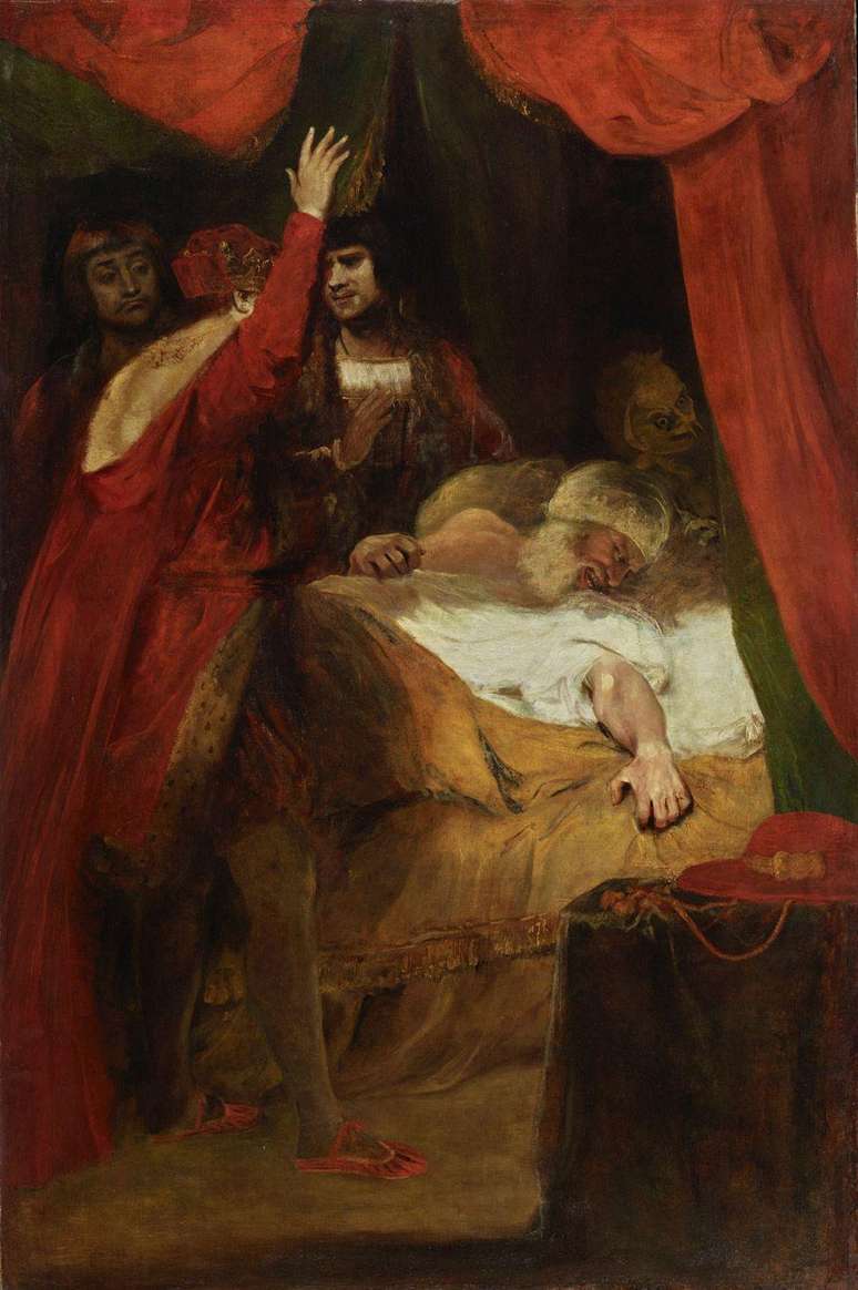 Pintura original da Morte do Cardeal Beaufort em que o diabo &eacute; visto