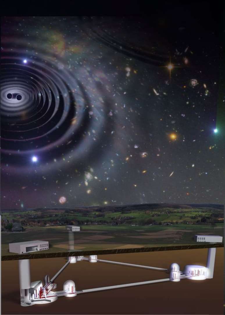 Ilustração do projeto Einstein Telescope (Imagem: Reprodução/Einstein Telescope/R. Williams/Hubble Deep Field Team/NASA)