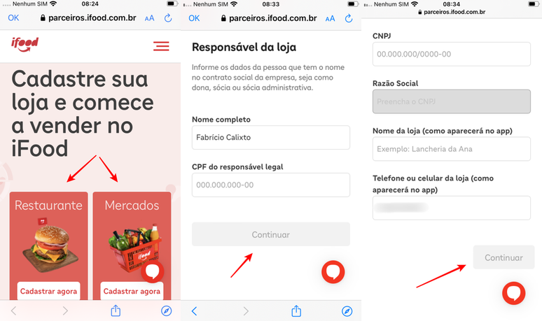 Há como vender no Ifood cadastrando seu negócio no site para parceiros (Imagem: Captura de tela/Fabrício Calixto/Canaltech)