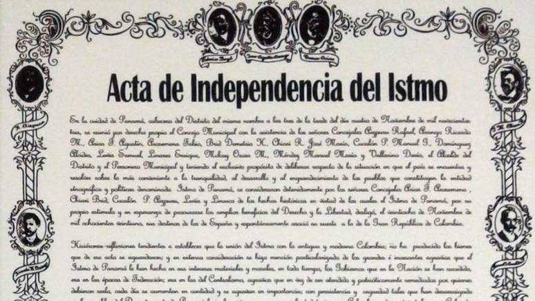 Imagem da ata de Independência do istmo do Panamá