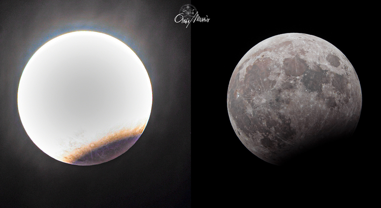 Diferentes detalhes do eclipse lunar parcial (Imagem: Reprodução/Orazio Mezzio)