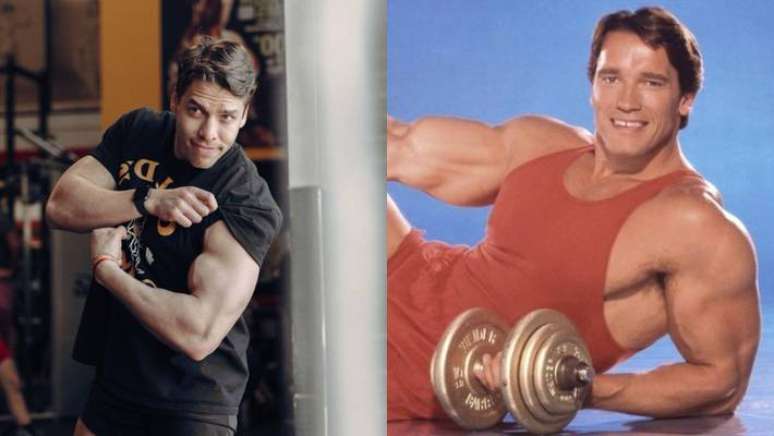Joseph Baena, filho de Arnold Schwarzenegger e também fisiculturista, chamou a atenção pela semelhança com o pai.