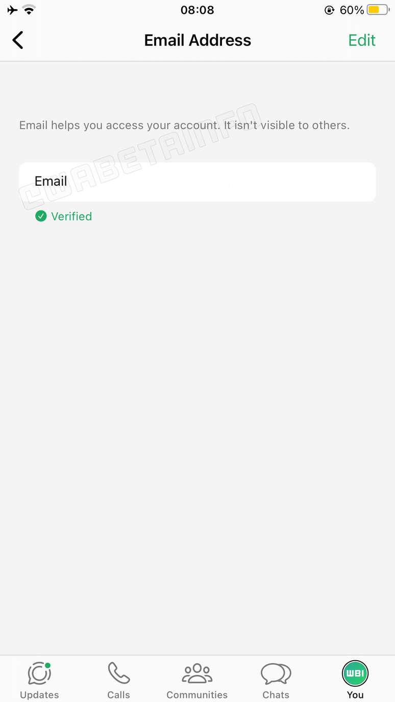 Exemplo de verificação de e-mail no WhatsApp