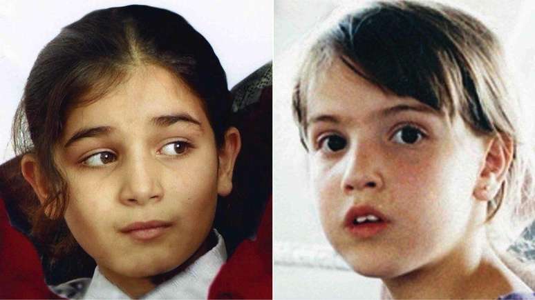 A filha de Bassam, Abir (à esquerda), tinha 10 anos quando foi morta, e a filha de Rami, Smadar (à direita), tinha 14 anos quando foi morta