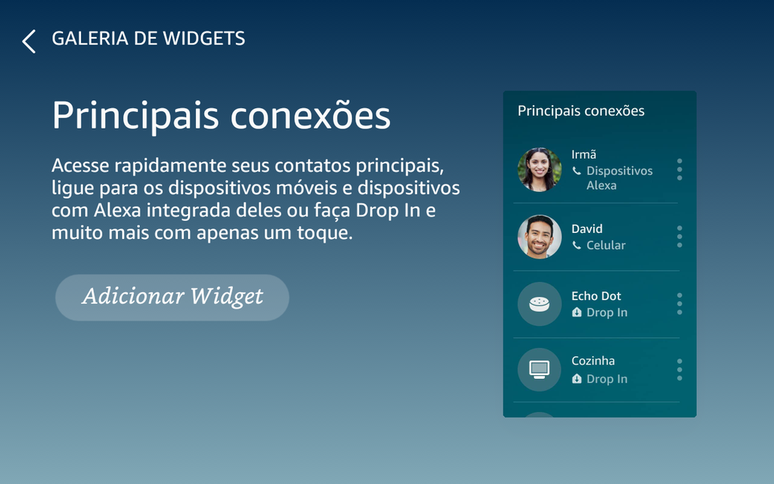 Novo widget adiciona contatos favoritos na tela da assistente virtual da Amazon (Imagem: Divulgação/Amazon)