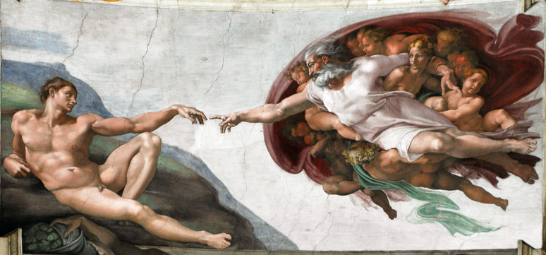 Michelangelo, A Cria&ccedil;&atilde;o de Ad&atilde;o (1508-1512). (Fonte: WikimediaCommons/Reprodu&ccedil;&atilde;o)