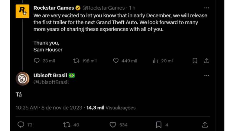 GTA VI é confirmado, primeiro trailer será lançado em dezembro