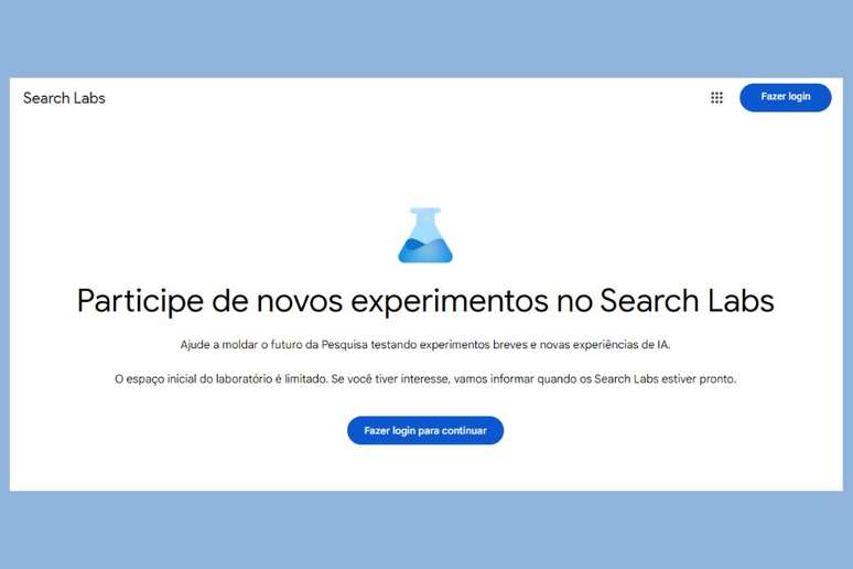 Acesse Search Labs e faça seu login.