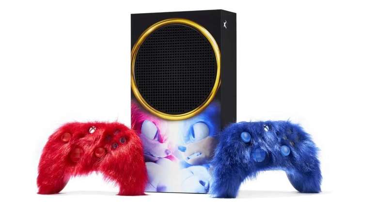 Edição especial do Xbox Series S traz console personalizado e controles peludos representando Sonic e Knuckles.