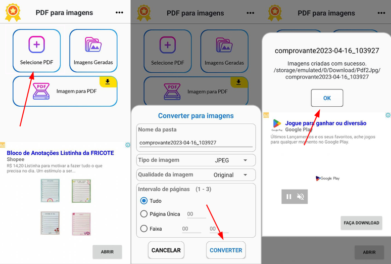 O app PDF to JPG, PNG/JPEG Converter conta com uma opção para transformar PDF em JPG (Imagem: Captura de tela/Fabrício Calixto/Canaltech)