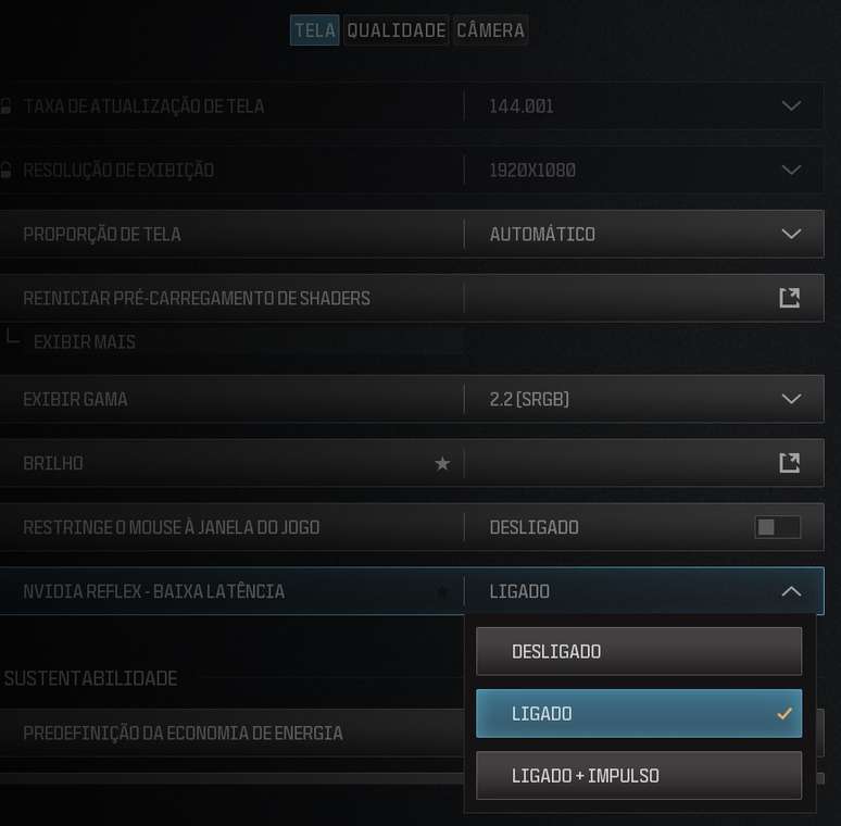 O Nvidia Reflex pode ser ativado nas Configurações de Call of Duty: Modern Warfare III.