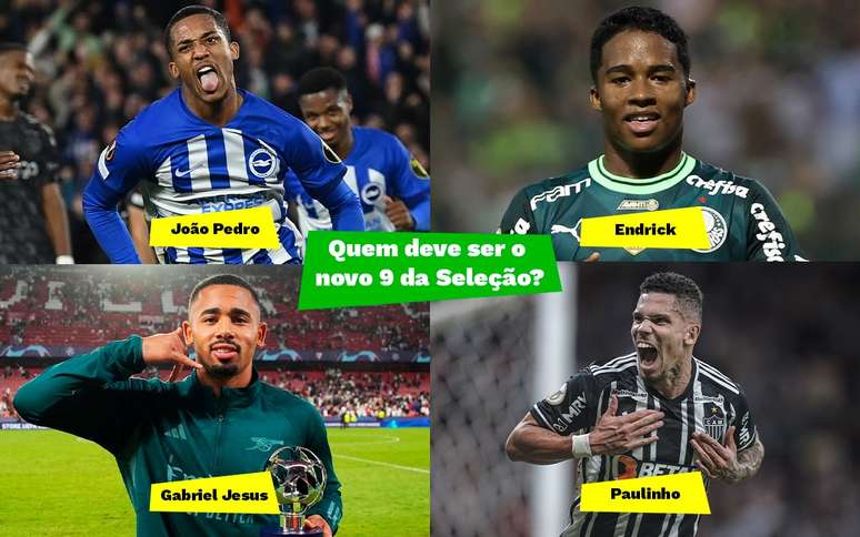 Quem deve ser o camisa 9 da Seleção Brasileira: Endrick, Gabriel Jesus,  João Pedro ou Paulinho?