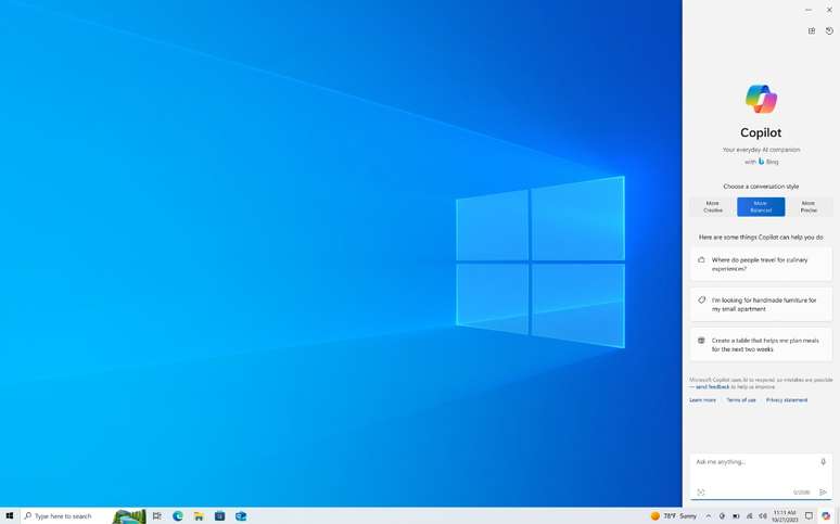 O Copilot rodando em um computador com Windows 10.