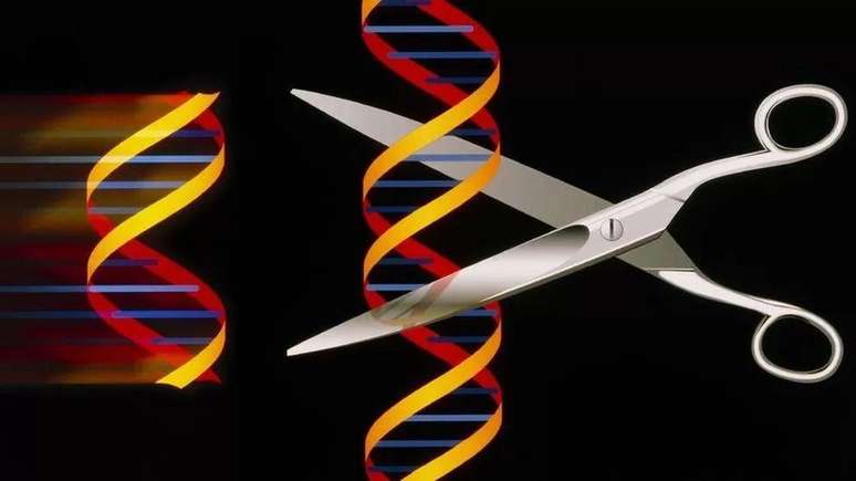 Tesoura cortando um trecho de DNA