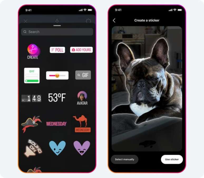Novidade do Instagram permite cortar fotos e transformá-las em figurinhas para Stories e Reels (Imagem: Reprodução/Instagram)
