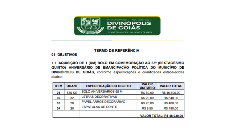 GO: Prefeitura paga quase R$ 50 mil por bolo para comemorar aniversário da cidade