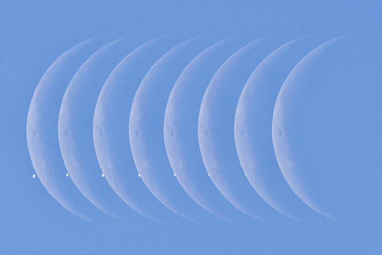 Vênus desaparecendo por trás da Lua durante uma ocultação (Imagem: Reprodução/Katarzyna Kaczmarczyk)