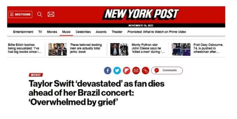 Taylor Swift: morte de fã repercute na imprensa internacional