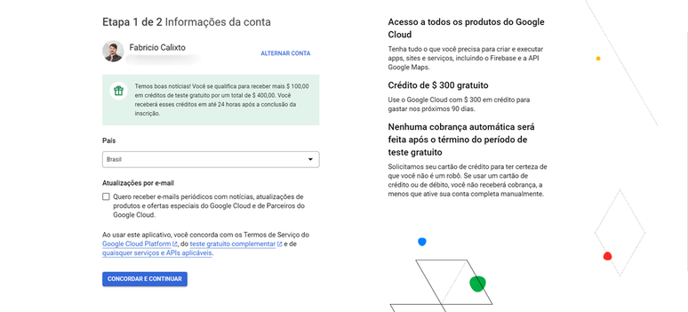 O Google conta com o Cloud para você gerar uma máquina virtual na nuvem (Imagem: Captura de tela/Fabrício Calixto/Canaltech)