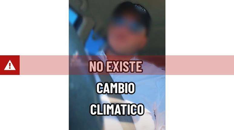Captura de tela de um v&iacute;deo do TikTok afirmando erroneamente que as mudan&ccedil;as clim&aacute;ticas provocadas pelo homem n&atilde;o existem