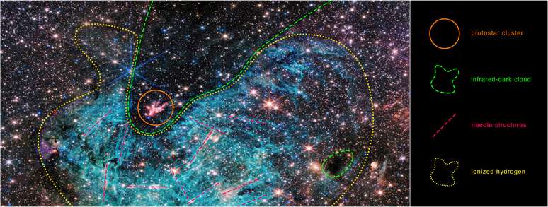 Núcleo denso da Via Láctea revelado pelo instrumento NIRCam do JWST.