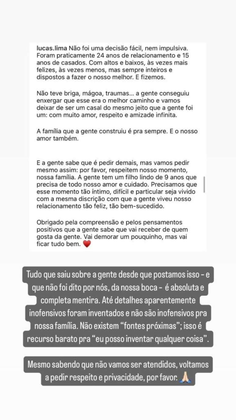 Story de Sandy e Lucas Lima. Reprodução/Instagram