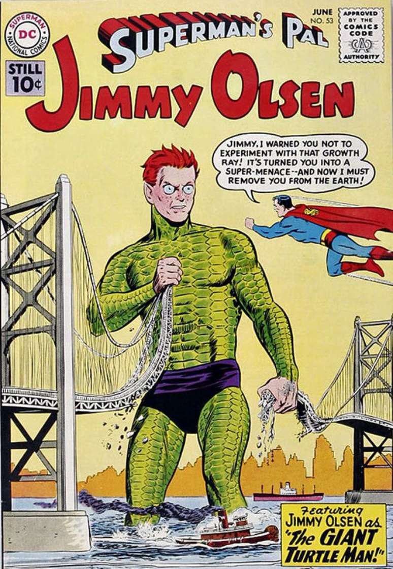 Jimmy Olsen vivia virando coisas estranhas, mas essa passou dos limites (Imagem: Reprodução/DC Comics)