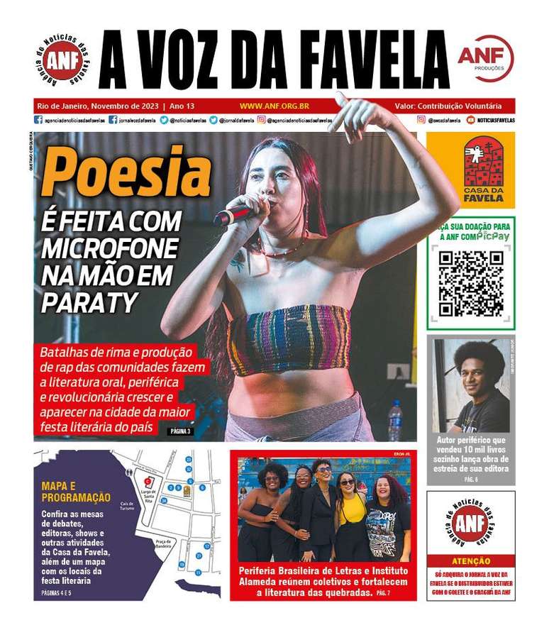 Capa da edição especial de A Voz da Favela, com 20 mil exemplares circulando na Flip