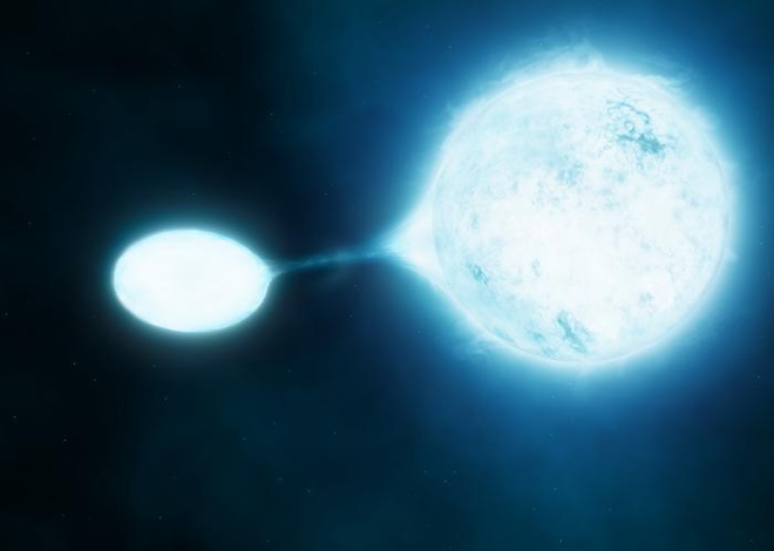 Representação de uma estrela se alimentando de outra (Imagem: Reprodução/ESO/L. Calçada)
