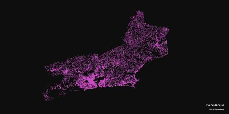 Imagem do mapa da cidade do Rio de Janeiro gerada pelo City Roads