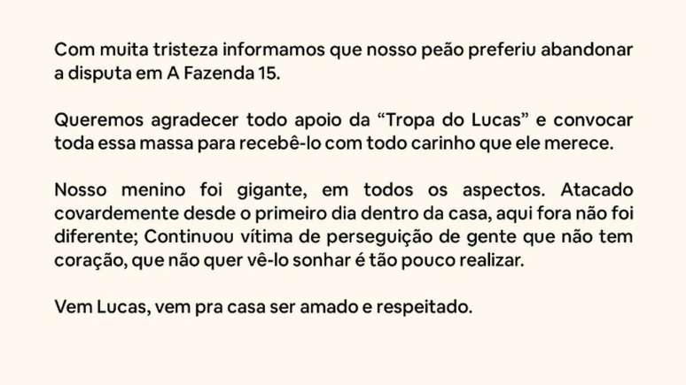 Entenda o que fez Lucas Souza desistir de 'A Fazenda