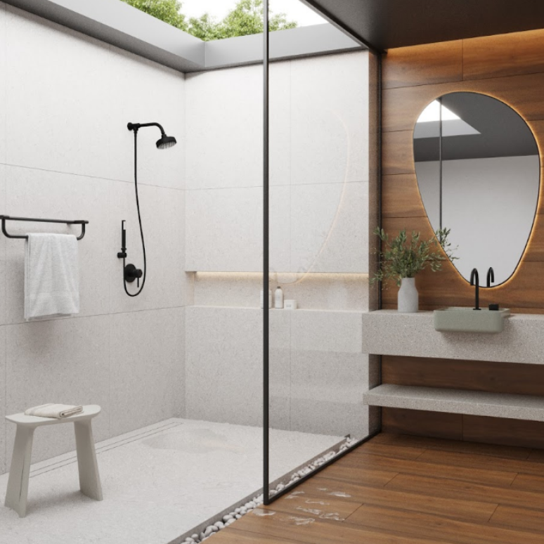 15. Banheiro feminino: espelhos com formas orgânicas dão um toque de modernidade ao espaço – Foto: Deca