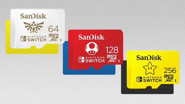 Além dos Sandisk Ultra Classe 10 comuns, também é possível adquirir versões temáticas dos cartões de memória para o Switch.