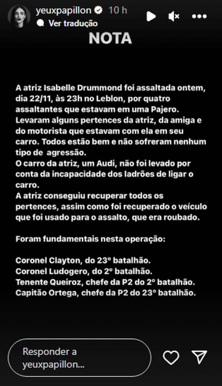 Isabelle Drummond is the victim of a robbery in Rio de Janeiro and her belongings are stolen