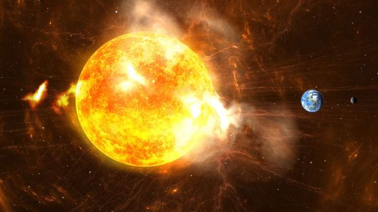 Imagem de 15 vezes maior que a Terra, mancha no Sol podem afetar o planeta com tempestades solares no tecmundo