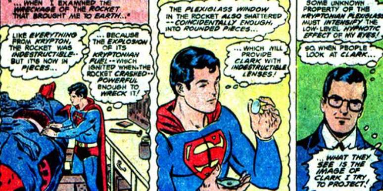 Tinha uma época em que o Superman dizia que usava uma "leve hipnose" para ninguém suspeitar que ele é Clark Kent (Imagem: Reprodução/DC Comics)