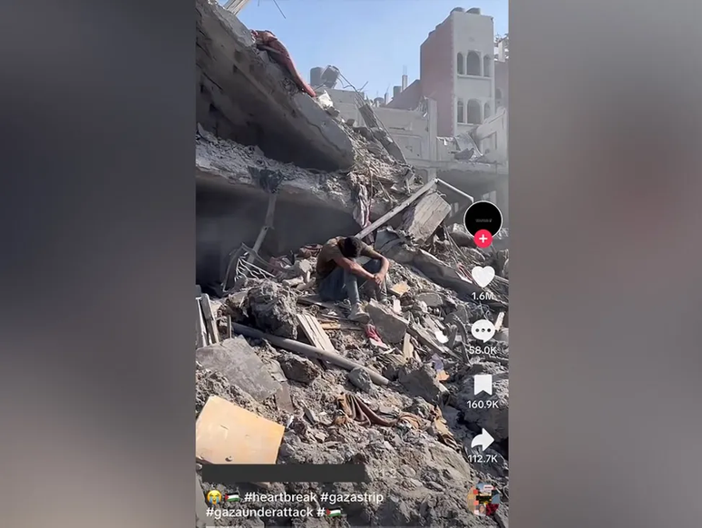 Vídeo do TikTok de um blogueiro no solo em Gaza
