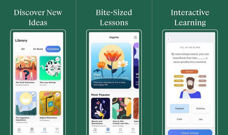 Aplicativo educacional Imprint: Learn Visually foca em aulas com auxílio visual e foi eleito o melhor de 2023 na Google Play Store (Imagem: Divulgação/Polywise)