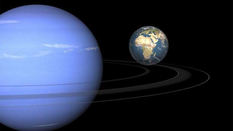 Os novos planetas têm o tamanho entre Netuno, em primeiro plano, e a Terra