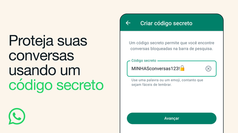 WhatsApp agora permite criar uma senha própria para proteger conversas (Imagem: Divulgação/WhatsApp)