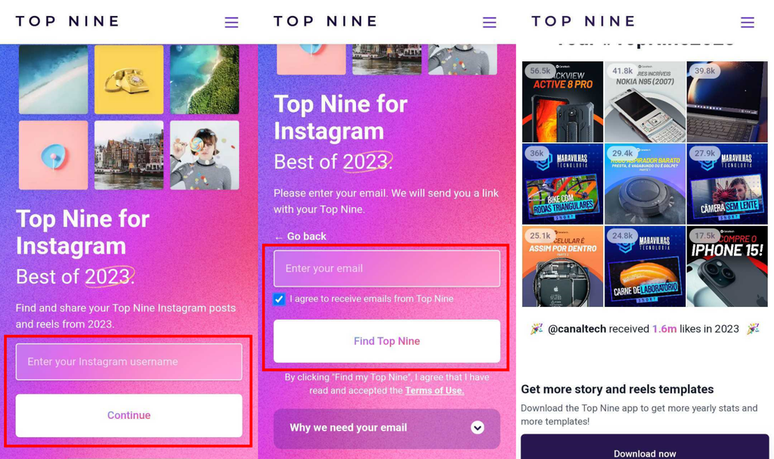 É possível acessar o Top Nine através de um navegador no computador ou celular com Android (Imagem: Captura de tela/Fabrício Calixto/Canaltech)