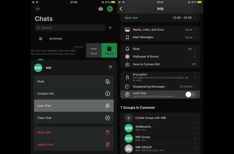 WhatsApp testa atalhos para definir chats secretos (Imagem: Reprodução/WABetaInfo)