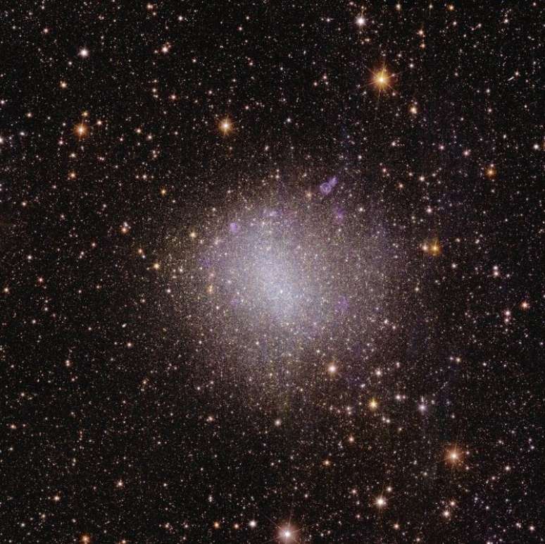 A galáxia anã NGC 6822 está localizada a aproximadamente 1,6 milhões de anos-luz de distância da Terra; ela faz parte do Grupo Local de galáxias da Via Láctea.