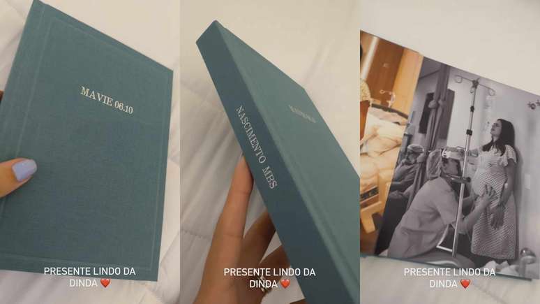 Bruna Biancardi shows the details of the photo album of her daughter’s birth