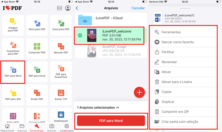 O iLovePDF conta com um app para iOS que permite transformar PDF em Word de graça (Imagem: Captura de tela/Fabrício Calixto/Canaltech)