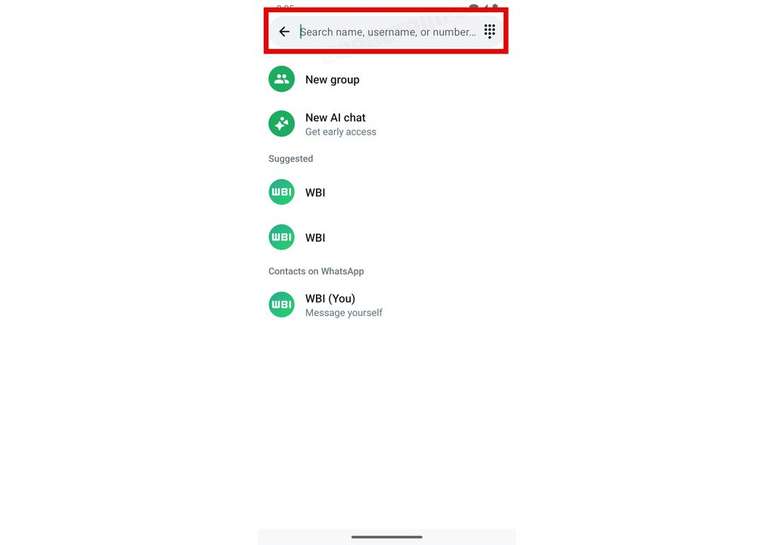 Tela revela a busca por nome de usuário na lista de contatos do WhatsApp (Imagem: Reprodução/WABetaInfo)