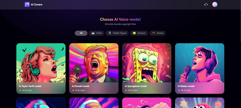 O AI Covers criar paródias musicais com diversas celebridades e envia o resultado por e-mail (Imagem: Captura de tela/Fabrício Calixto/Canaltech)