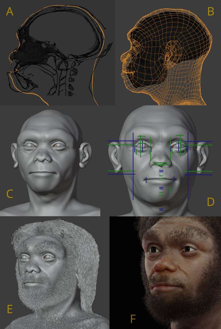 Processo de recriação da face do Homo longi, ou Homem Dragão, pelo brasileiro Cícero Moraes (Imagem: Cícero Moraes/Ortog Online)