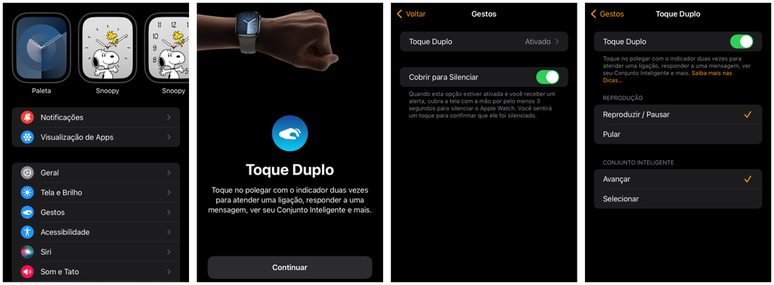 O Double Tap precisa ser ativado manualmente no aplicativo Watch do iPhone (Captura: Jucyber/Canaltech)