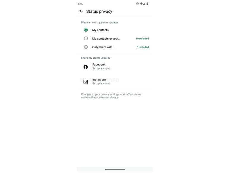 Tela mostra integração em desenvolvimento do status do WhatsApp com a conta do Instagram (Imagem: Reprodução/WABetaInfo)